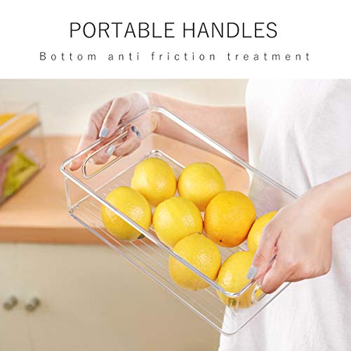 Stackable Refrigerator Organizer Bins, 6 Pack Clear Kitchen Organizer Container Bins with Handles and 20 PCS Plastic Bags for Pantry, Cabinets, Shelves, Drawer, Freezer - Food Safe, BPA Free 10"L
