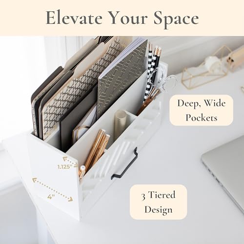 BLU MONACO | Wooden Mail Organizer with Drawer | Mail Organizer Countertop with 6 Compartments | Bill Holder for Desk | White Desktop Mail Sorter
