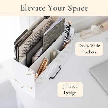 BLU MONACO | Wooden Mail Organizer with Drawer | Mail Organizer Countertop with 6 Compartments | Bill Holder for Desk | White Desktop Mail Sorter