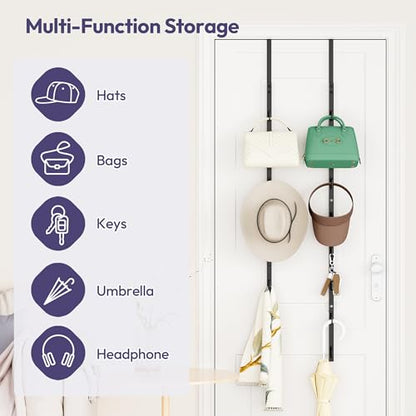 Over The Door Purse Organizer - 2 Packs Wall Mounted Purse Rack with 8 Hooks Design, Hanging Handbag Organizer Storage Holds up to 16 Bags, Bag Rack for Closet, Door (Black)