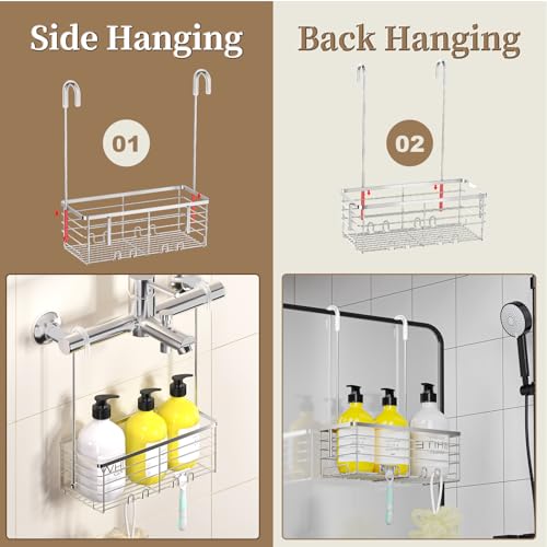 DELLAN Hanging Shower Organizer, Shower Rack with Hooks Over the Door | Bathroom Shower Caddy and Basket