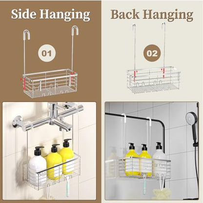 DELLAN Hanging Shower Organizer, Shower Rack with Hooks Over the Door | Bathroom Shower Caddy and Basket