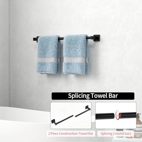 MKO Towel Bar for Bathroom, 24" 2 Pack Wall Mounted Towel Rack, Black | Hand Towel Holder Rod with Heavy-Duty Stainless Steel for Bathroom Kitchen Hanger, 2 Pack Value