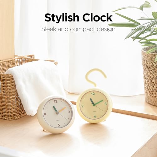mooas Marshmallow Silent Bathroom Clock, Battery Operated (Ivory) | Silent Non-Ticking Bathroom Clock, Splash-Proof, Stand/Hook/Suction, Kitchen, Bathroom