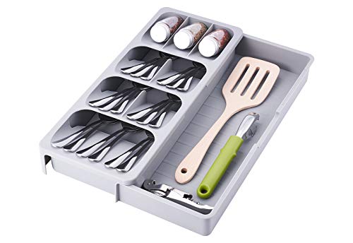 Expandable Kitchen Drawer Organizer, Adjustable Cu... (Gray | Plastic)