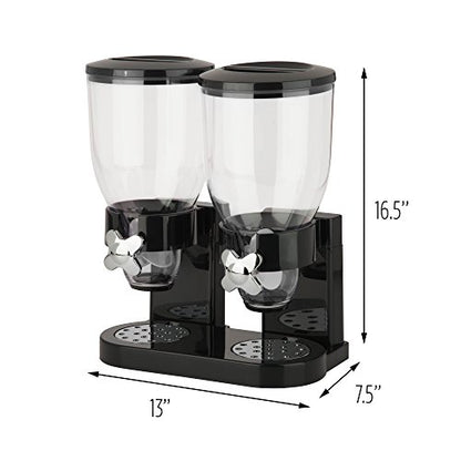 Honey-Can-Do Zevro Dual Dry Food Dispenser – Countertop Cereal Dispenser with Portion Control, 17.5 oz Per Canister, Airtight BPA-Free Snack Dispenser for Kitchen Organization, Black/Chrome