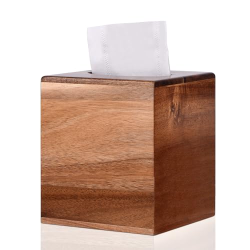 Tissue Box Cover Square, Acacia Wood Tissue Box Holder with Slide-Out Bottom, Wooden Tissue Box Cover Cube for Bathroom, Bedroom, Dinner Table, Office,Kitchen | with Slide-Out Bottom，for Bathroom, Bedroom, Dinner Table,Office,Kitchen