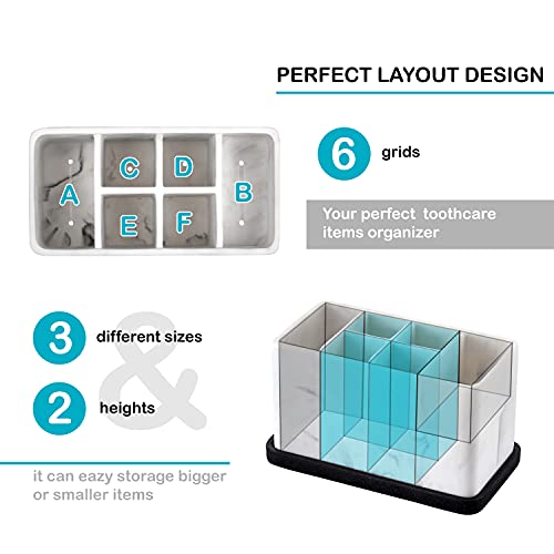 Marble Look Toothbrush Holder for Bathroom Countertop Organizer, Holds Toothpaste, Dental Floss, Razor, Comb, Makeup Brushes, and More, Stylish Bathroom Accessory for Tooth Brushing Essentials