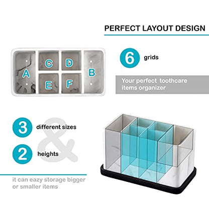 Marble Look Toothbrush Holder for Bathroom Countertop Organizer, Holds Toothpaste, Dental Floss, Razor, Comb, Makeup Brushes, and More, Stylish Bathroom Accessory for Tooth Brushing Essentials