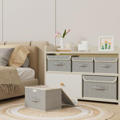 Foldable Fabric Storage Cubes with Lids,Grey 15x9.8x9.8in,1 Pack | Storage Bins with Handles,PP Panel Closet Organizers,Washable Boxes,Collapsible Fabric Container for Underwear and Socks