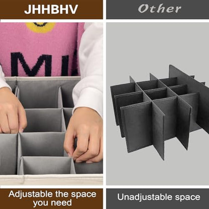 2 Pack Shoe Organizer for Closet with Adjustable Divider Shoe Storage Box | Fits 16-32 Pairs Stackable Foldable Shoe Bin with Clear Cover for Sneaker Boot Heel Sandal Dorm Space Saving Beige and Grey