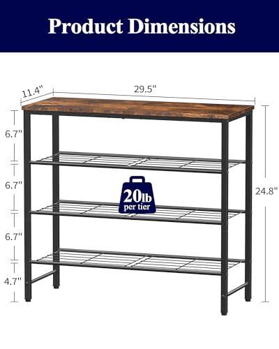 Kitsure Shoe Rack for Closet, Shoe Storage, 29.5" Wide - 4 Tier, Brown | Space-Saving Shoe Organizer with Leveling Feet, Sturdy & Rust-Proof Wooden Shoe Rack for Entryway, Bedroom, Living Room