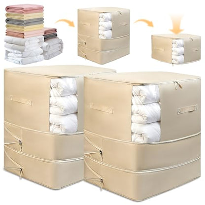 2 Pack Space Saving Comforter Storage Bag with Handle, 3-Layer Compression Blanket Storage Bags Adjustable In 3 Sizes (142L, 107L, 71L), Washable Bedding Organizer For Pillow Duvet Clothing Plush Toy