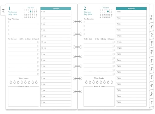 2026-2027 Planner Refills - One Page Per Day Daily ＆ Monthly Planner, July 2026-June 2027, 7-Hole Punched，Prioritized, To-Do List, Notes, Appointment Schedule, Desk Size 4, 5.8" x 8.3"
