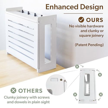 WiFi Router Storage Cabinet Router Box Hider WiFi Box Hider Shelf Cover | Standard • Pine Wood • White Finish • Seamless Side Panel Design • Fits Routers Up To 11" • Wall Mount Or Desktop Placement