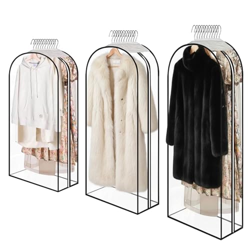 Clear Garment Bags for Hanging Clothes 3-piece set(43,50,60) inches Storage Bags With Zipper for Shirts, Suit,Jackets,Coats,sweater,Long Dresses,wedding,gowns,etc.