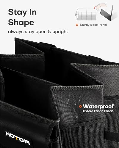 HOTOR Trunk Organizer - Foldable Car Organizer for SUVs & Sedans Storage | Sturdy Car Organization for Men & Women, Car Accessories, Tools, Sundries, Black, 2 Compartments, 21.3" x 12.6" x 10.6"