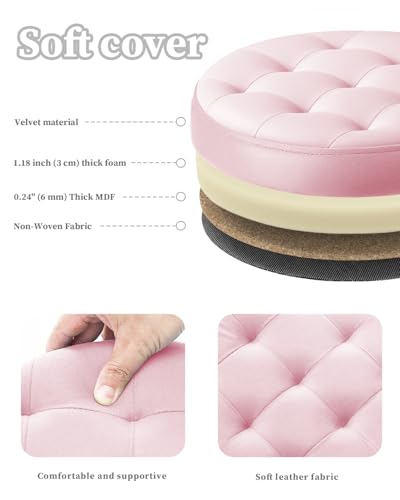Bsketa Round Storage Ottoman, 14" Folding Velvet Foot Stool Rest,Pink | Foot Stool with Thicker Foam Padded Seat Small Velvet,Livingroom, Dorm, Bedroom, Easy to install,14 x 14 x 13in