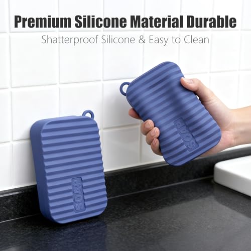 Extra Large Silicone Travel Soap Case, Leak Proof Bar Soap Holder & Container for Extended Trips, Camping & Gym,Truck Drivers, Fits 10oz Duke Cannon, Shampoo & Conditioner Bars (Deep Blue)