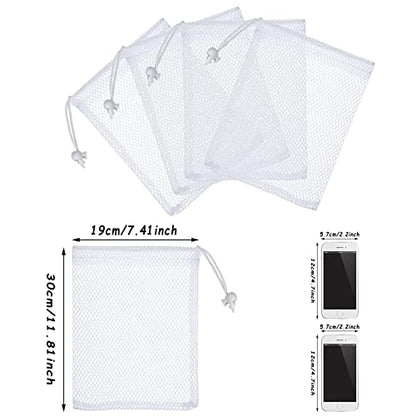 TecUnite 10 Pcs Mesh Laundry Bags with Drawstring Multicolor Mesh Sack Bag Nylon Gift Dishwasher Bag with Sliding for Storage Clothes Socks Jewelry Gifts Toys Fruit(11.8 x 7.5 Inch,White)