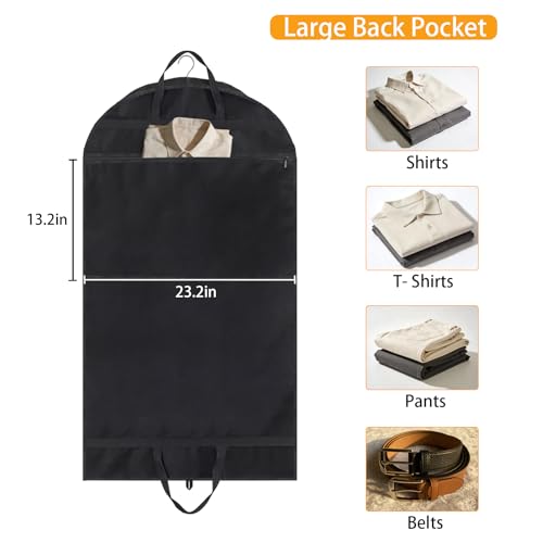 45" Suit Bags for Closet Storage and Travel, Gusseted Garment Bags with Large Back Pocket for Hanging Clothes, Suit Cover With Handles for Suits, Tuxedos, Coats, Shirts, Dresses (Black 3Pack)