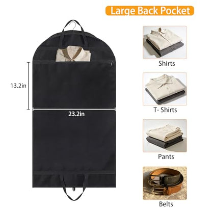 45" Suit Bags for Closet Storage and Travel, Gusseted Garment Bags with Large Back Pocket for Hanging Clothes, Suit Cover With Handles for Suits, Tuxedos, Coats, Shirts, Dresses (Black 3Pack)