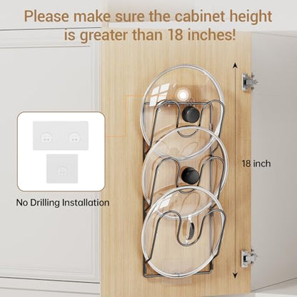 Pot Lid Organizer Rack for Cabinet Door, 2 Pack Pot Lid Holder Black | 6-Tier Lid Racks for Cabinet Door/Wall, No Drilling Adhesive Mount, Rustproof, Fits Pot Pan Lid, Cutting Board & Cookie Sheet