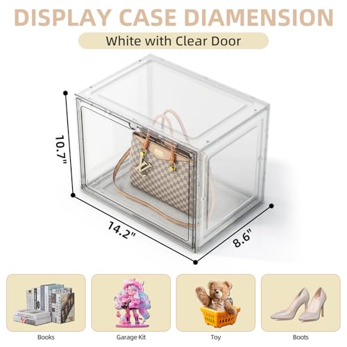 5 Pack Purse Organizer for Closet, Handbag Storage Organizer Stackable Display Case with Magnetic Door, Closet Storage Bins for Handbag, Purse, Backpack, Collectibles, White