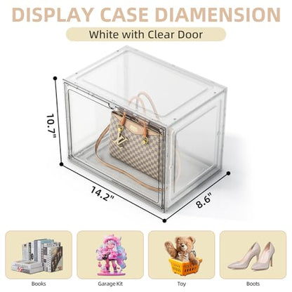5 Pack Purse Organizer for Closet, Handbag Storage Organizer Stackable Display Case with Magnetic Door, Closet Storage Bins for Handbag, Purse, Backpack, Collectibles, White