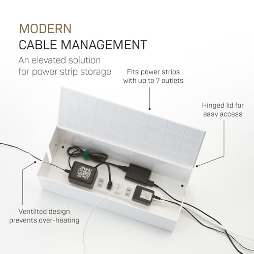 Yamazaki Home Cable Management Box – Cord Organizer Box with Lid, Minimalist Cable Storage for Office, ABS Plastic | Sleek cable storage container for office spaces. Removable lid prevents dust buildup. Helps keep everyday tech organized.