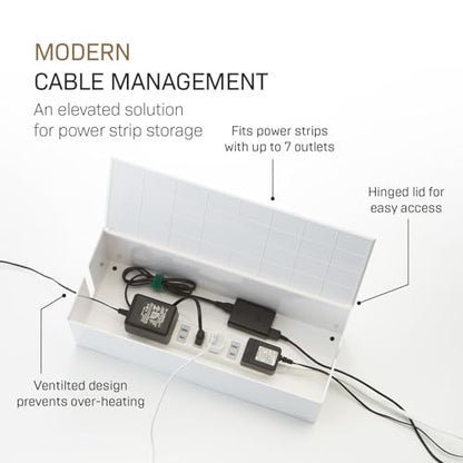 Yamazaki Home Cable Management Box – Cord Organizer Box with Lid, Minimalist Cable Storage for Office, ABS Plastic | Sleek cable storage container for office spaces. Removable lid prevents dust buildup. Helps keep everyday tech organized.