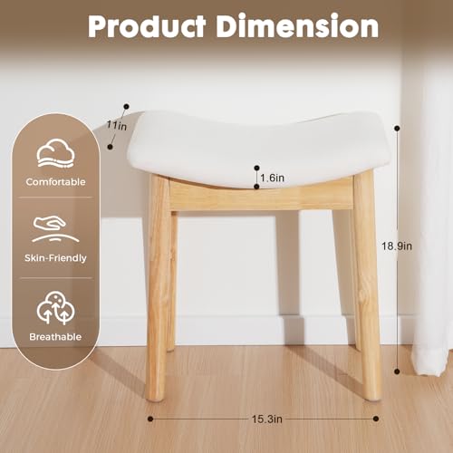 Square Linen Makeup Stool Small Ottoman Stool Chair for Vanity, Modern Padded Seat Foot Rest for Makeup Room, Bathroom (Classic-Beige)