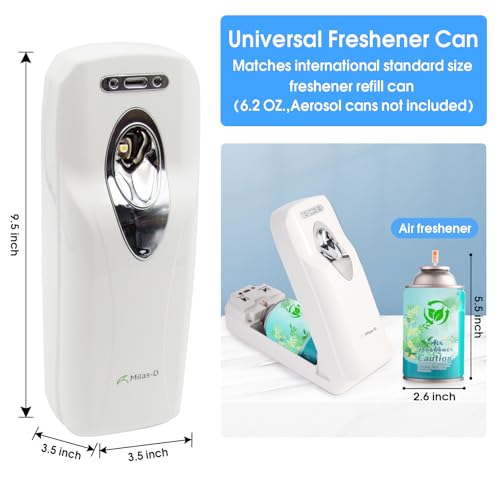 Automatic Air Freshener Spray Dispenser, Custom Timing (Day/Night/24H, 5/10/15/30 min interval), Wall Mounted/Free Standing, Home& Commercial, Glade& Airwick Refill Can, 2 D batteries, Milas-D