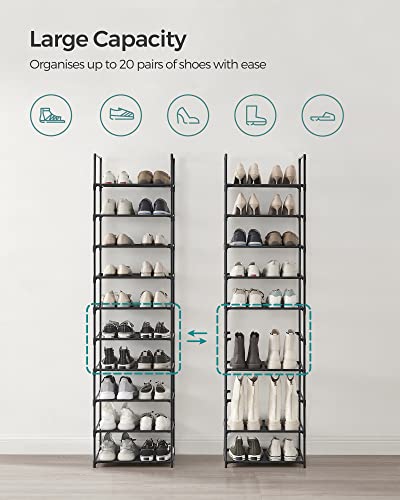 SONGMICS Shoe Rack, 10-Tier Shoe Shelf, Shoe Storage Organizer, 11 x 17.7 x 68 Inches, Metal Frame, Non-Woven Fabric Shelves, for Entryway, Bedroom, Black ULSH010B02