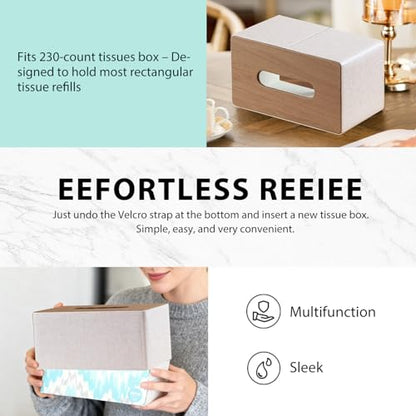 Larger Tissue Box Cover, Modern PU Leather Rectangular Facial Tissue Holder | Minimalist Tissue Organizer/Dispenser, Napkin Storage Box for Bathroom,Vanity Countertop, Nightstand, Office, Home Decor