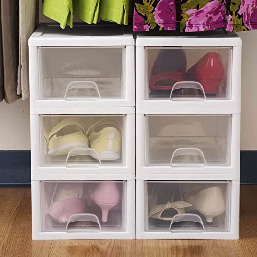 Sterilite 6-Pack Stacking Drawer, Clear Storage Closet Organizer, 6 Quart, White Frame - Stackable Plastic Drawers and Containers for Bedroom, Clothes, Dresser, Vanity, and Makeup Organization