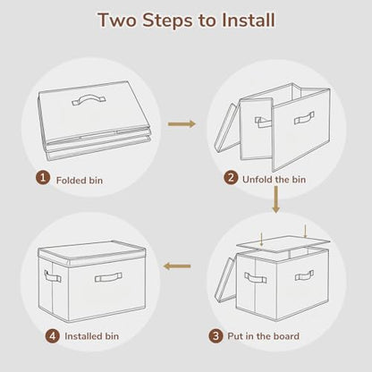 CHICVITA 4-Pack Large Fabric Storage Bins with Lids for Shelves, Ivory | 17.1" x 11.2" x 11.6" Decorative Storage Boxes with Handles for Clothes Fit Closet, Toy Box with Support Plate for Playroom