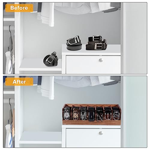 Belt organizer, 7 compartment belt holder belt hanger closet and belt organizer for drawer,belt rack, belt storage organizer, belt hangers for men and women (Acacia wood)