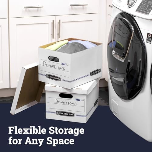 Bankers Box 4-Pack Basic-Duty File Storage Box with Lid, Letter/Legal | Tame everyday paperwork with affordable file boxes, lift-off lids, and reinforced handles for simple record storage.