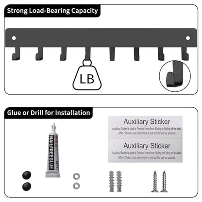 2 Pack Key Holder for Wall, Key Hooks with 8 Hooks, No Drilling Required, Self-Adhesive Key Holder, Hallway Wall Mount Keychain, Key Holder Wall Mount for Corridor, Living Room (Grey)