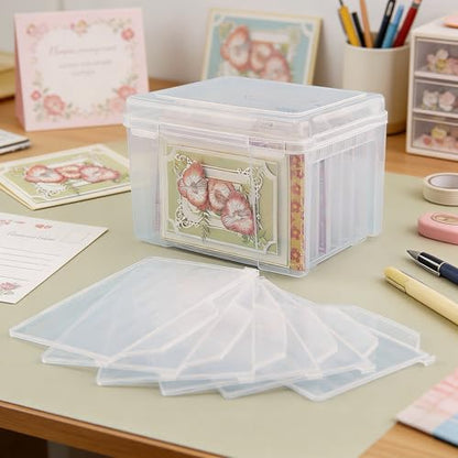 Greeting Card Storage & Organizer Box with 6 Removable Dividers for Holiday Birthday Get Well Cards Photos, Crafts, Scrapbooking(Clear)