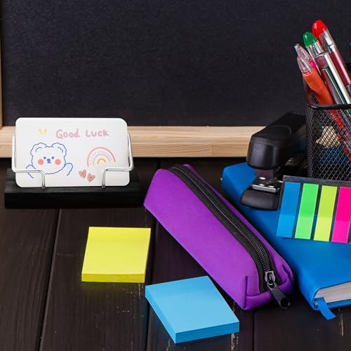 2 Pieces Wood Business Card Holder for Desk Wooden Business Card Display Stand Postcard Holder for Office Home Desktop (Black, Silver)