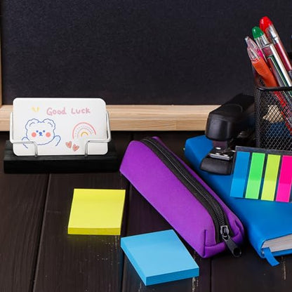 2 Pieces Wood Business Card Holder for Desk Wooden Business Card Display Stand Postcard Holder for Office Home Desktop (Black, Silver)