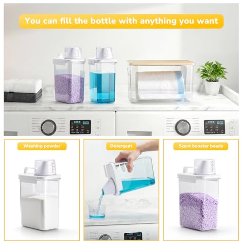 Trash Bag Dispenser Holder, 3-in-1 Laundry Detergent Dispenser Under Sink Organizer Box & Bamboo Lid, Clear Laundry Room Organization and Storage, Kitchen Garbage Bags Storage Container