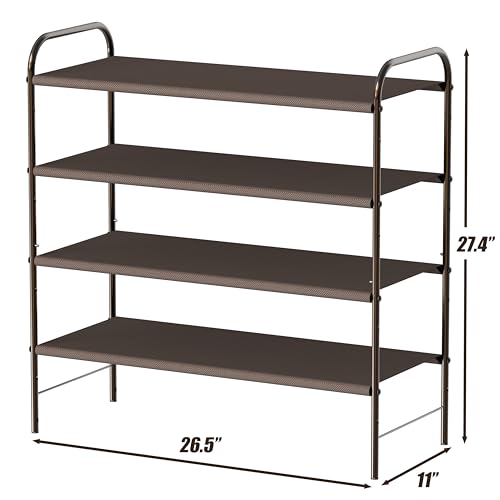 Simple Houseware 4-Tier Shoe Rack Storage Organizer, 12-20 Pair, Bronze | Space-Saving Shoe Shelf with Sturdy Metal Frame and Non-Woven Fabric Shelves for Entryway, Garage & Corridor