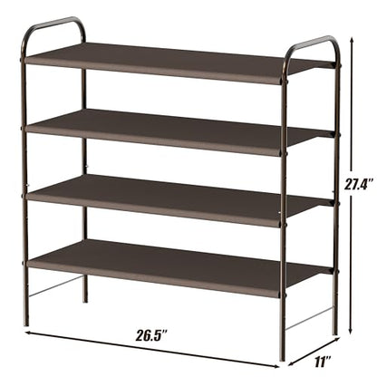 Simple Houseware 4-Tier Shoe Rack Storage Organizer, 12-20 Pair, Bronze | Space-Saving Shoe Shelf with Sturdy Metal Frame and Non-Woven Fabric Shelves for Entryway, Garage & Corridor