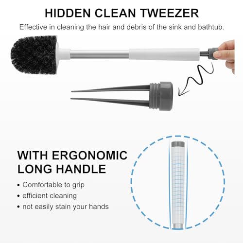 Toilet Brush and Holder 2 Pack, Self Closing Lid Toilet Bowl Brushes Holder and Extra Long Handle Ventilated Toilet Brush Set for Bathroom Cleaning, Nylon Bristles, White & Grey