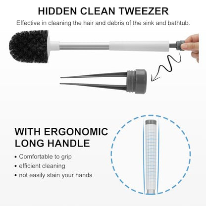 Toilet Brush and Holder 2 Pack, Self Closing Lid Toilet Bowl Brushes Holder and Extra Long Handle Ventilated Toilet Brush Set for Bathroom Cleaning, Nylon Bristles, White & Grey