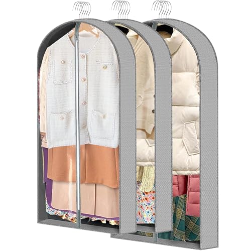 3 Pcs Garment Bags,40" & 50" PVEA Breathable Dust Cover,Dress Bag | For Hanging Clothes With Bedroom, Garment Covers For Suits,Padded Clothes,Shirts, Prevent, Dustproof, Keep Dry, Breathable