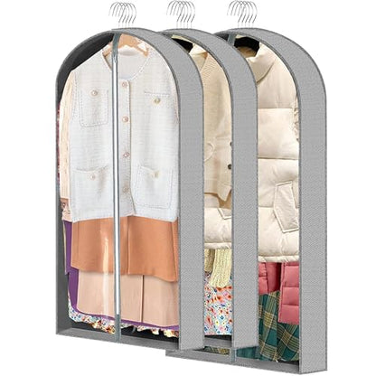 3 Pcs Garment Bags,40" & 50" PVEA Breathable Dust Cover,Dress Bag | For Hanging Clothes With Bedroom, Garment Covers For Suits,Padded Clothes,Shirts, Prevent, Dustproof, Keep Dry, Breathable